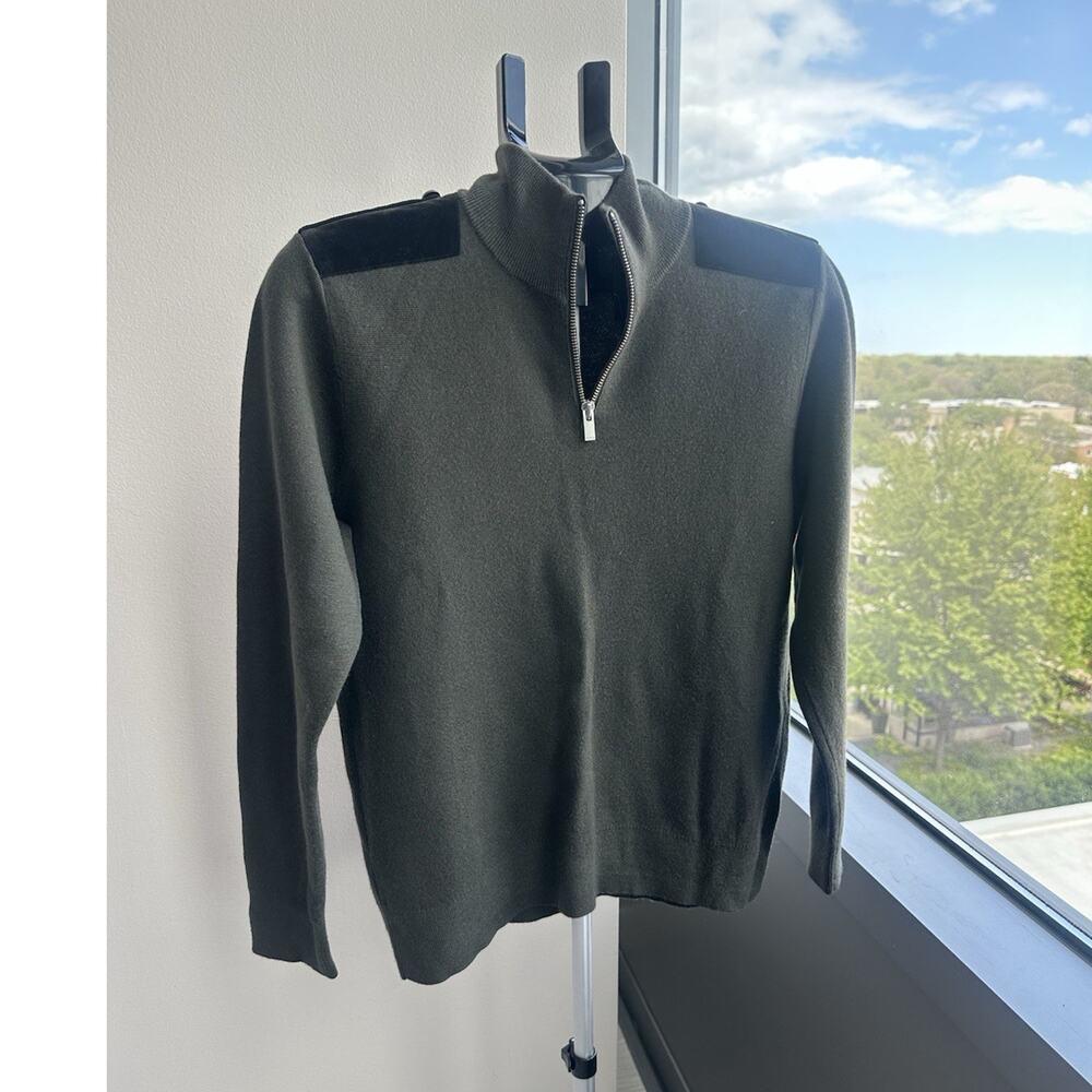The Kooples Olive Merino Wool Mock Neck 1/4 Zip Pullover Sweater Men's M